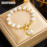 316L Stainless Steel Heart Pearl Charm Bracelet Women - Non-fading Chain Jew