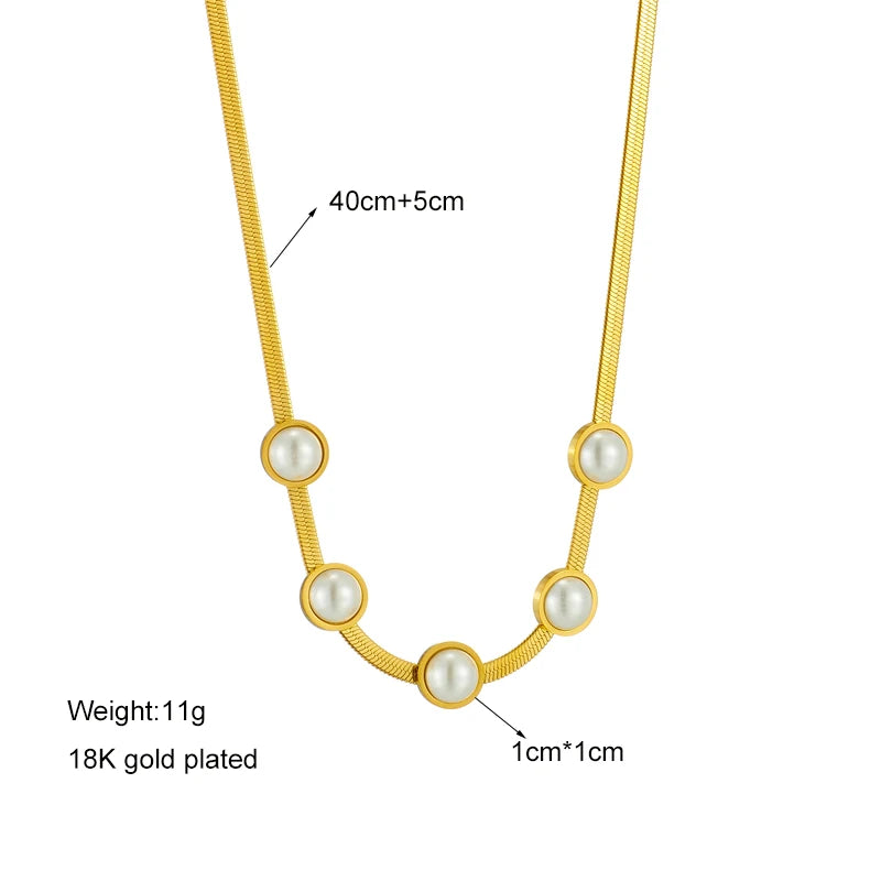316L Stainless Steel Pearl Choker Necklace Vintage Lady Snake Chain Jewelry