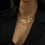 316L Stainless Steel Pearl Choker Necklace Vintage Lady Snake Chain Jewelry