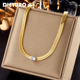 316L Stainless Steel Zircon Choker Necklace Large Snake Chain Party Jewelry