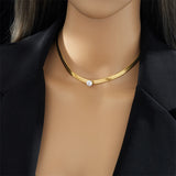 316L Stainless Steel Zircon Choker Necklace Large Snake Chain Party Jewelry