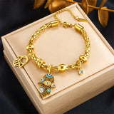 316L Stainless Steel Leaf Clover Palm Eyes Charm Bracelet For Women