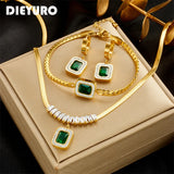 316L Stainless Steel Green Crystal Zircon Jewelry Set