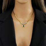 316L Stainless Steel Green Crystal Zircon Jewelry Set