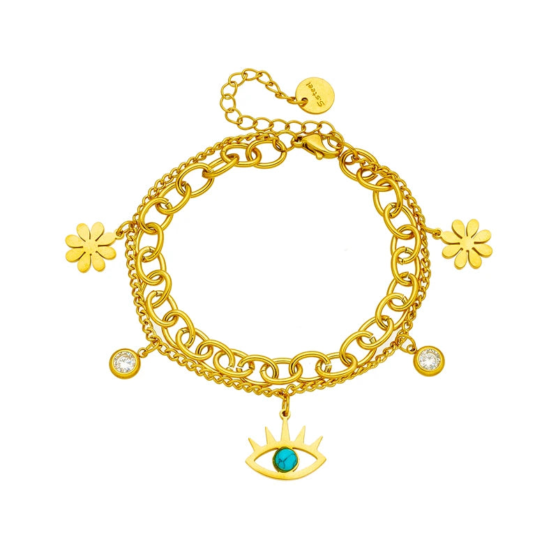 316L Stainless Steel Flower Eye Charm Bracelet For Women