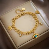 316L Stainless Steel Flower Eye Charm Bracelet For Women