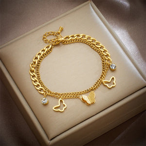 Butterfly Charm Bracelet 316L Stainless Steel for Women Girls