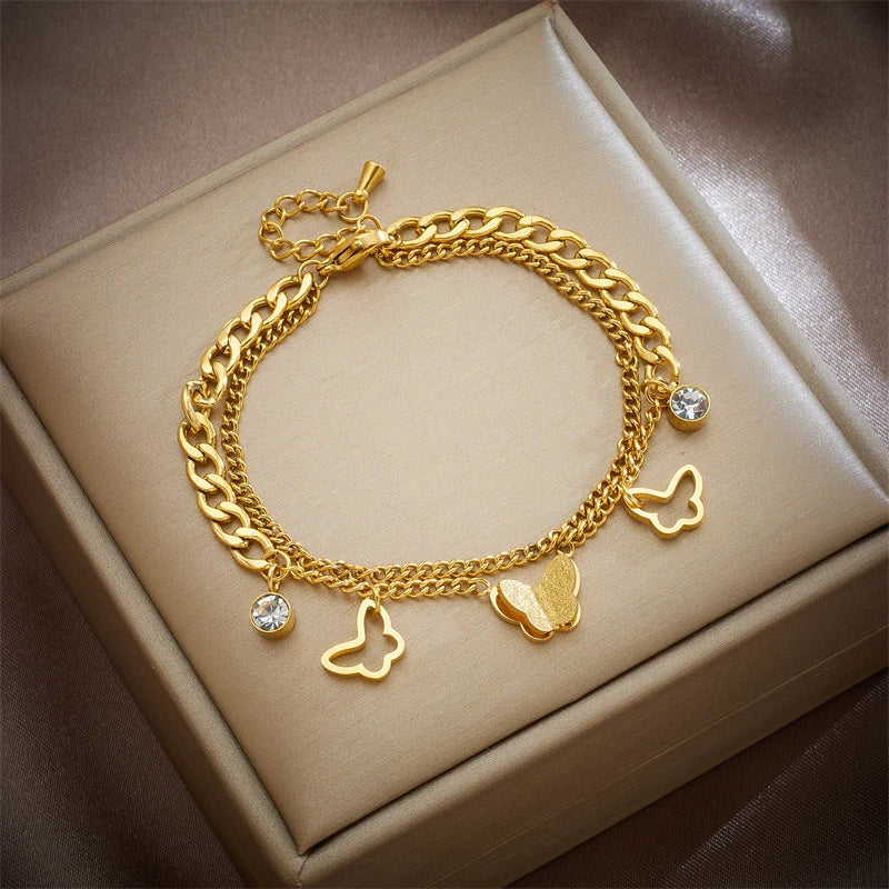 Butterfly Charm Bracelet 316L Stainless Steel for Women Girls
