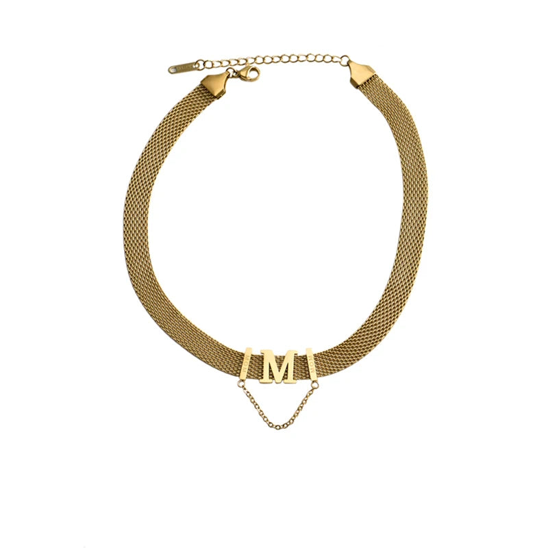 316L Stainless Steel M Letter Short Necklace Female Adjustable