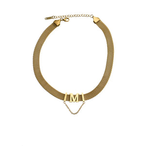 316L Stainless Steel M Letter Short Necklace Female Adjustable Hip-hop Style