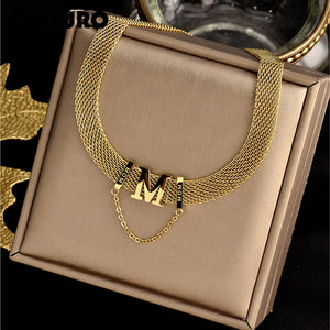 316L Stainless Steel M Letter Short Necklace Female Adjustable Hip-hop Style