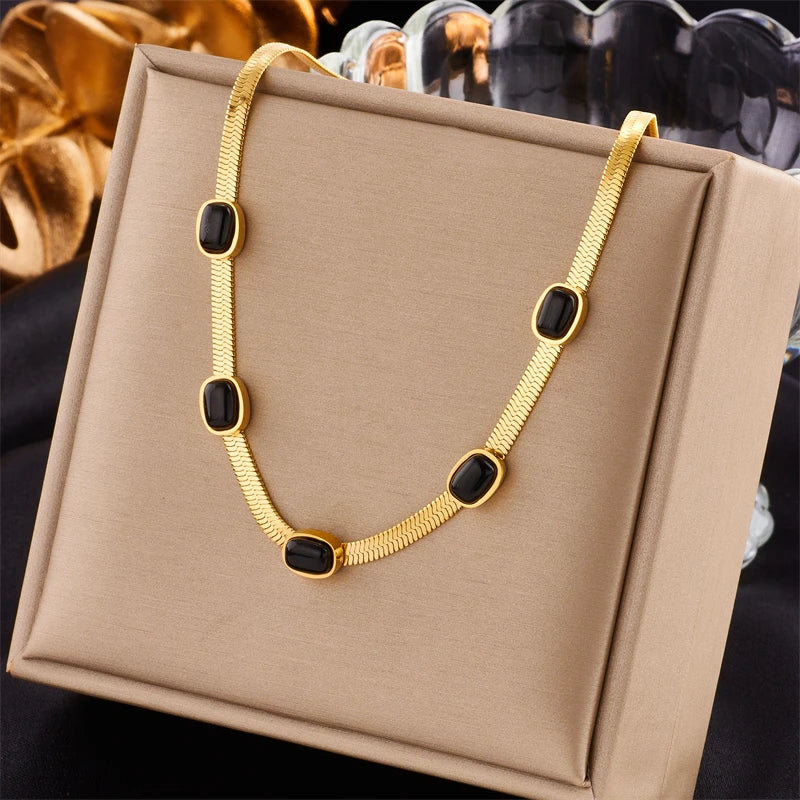 316L Stainless Steel Oval Stone Necklace For Women Snake Chain Girls Chokers