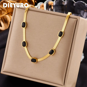316L Stainless Steel Oval Stone Necklace For Women Snake Chain Girls Chokers