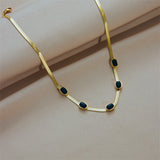 316L Stainless Steel Oval Stone Necklace For Women Snake Chain Girls Chokers