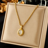 316L Stainless Steel Oval Stone Pendant Necklace For Women Girl Clavicle Chain