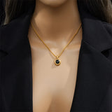 316L Stainless Steel Oval Stone Pendant Necklace For Women Girl Clavicle Chain
