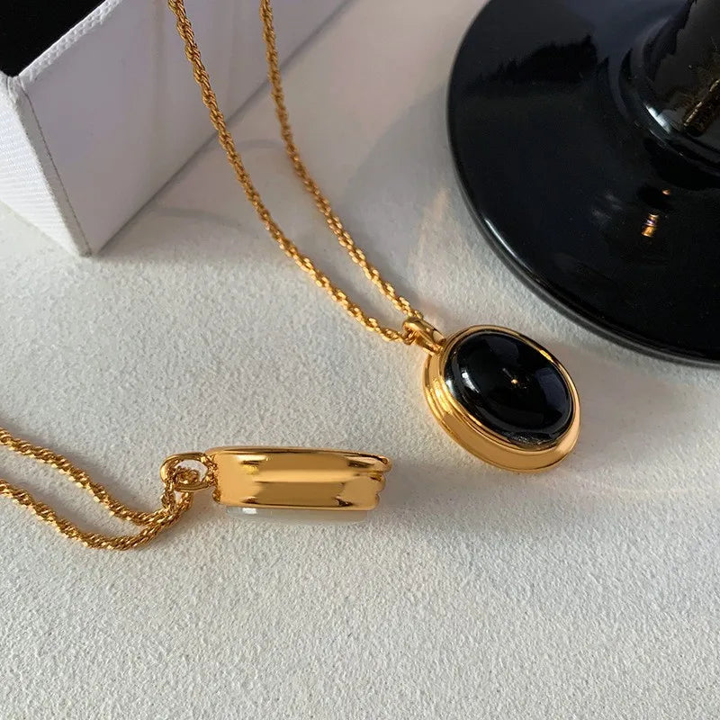 316L Stainless Steel Oval Stone Pendant Necklace For Women Girl