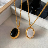 316L Stainless Steel Oval Stone Pendant Necklace For Women Girl
