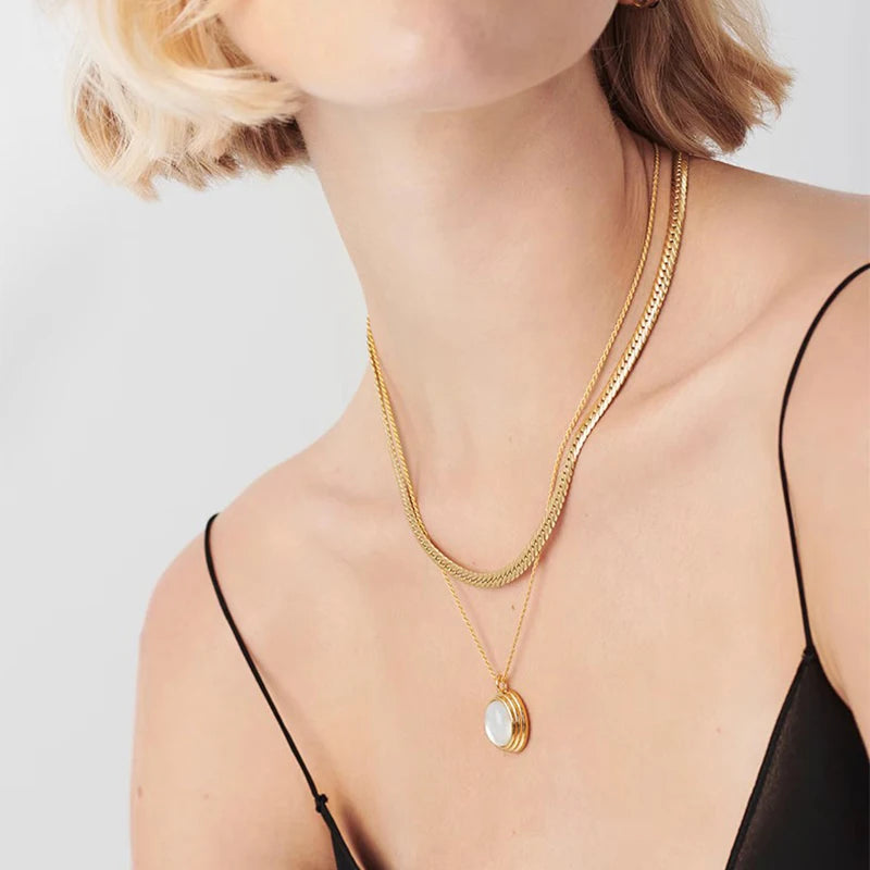 316L Stainless Steel Oval Stone Pendant Necklace For Women Girl