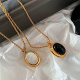 316L Stainless Steel Oval Stone Pendant Necklace For Women Girl