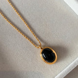 316L Stainless Steel Oval Stone Pendant Necklace For Women Girl