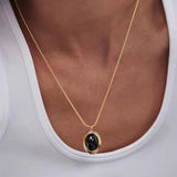 316L Stainless Steel Oval Stone Pendant Necklace For Women Girl