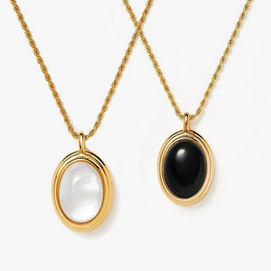 316L Stainless Steel Oval Stone Pendant Necklace For Women Girl
