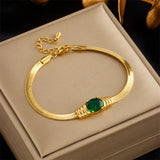 316L Stainless Steel Green Zircon Bracelet, Women's Charm Bangle