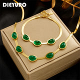 316L Stainless Steel Green Crystal Necklace Bracelet Set