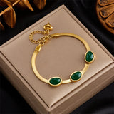 316L Stainless Steel Green Crystal Necklace Bracelet Set