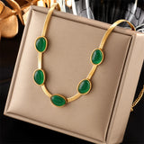 316L Stainless Steel Green Crystal Necklace Bracelet Set
