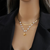 316L Stainless Steel Pearl Butterfly Pendant Necklace For Women