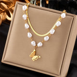 316L Stainless Steel Pearl Butterfly Pendant Necklace For Women