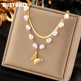 316L Stainless Steel Pearl Butterfly Pendant Necklace For Women