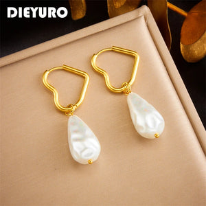 316L Stainless Steel Pearl Dangle Earrings Heart Ear Buckle Jewelry