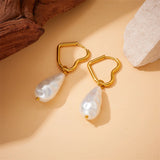 316L Stainless Steel Pearl Dangle Earrings Heart Ear Buckle Jewelry
