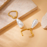 316L Stainless Steel Pearl Dangle Earrings Heart Ear Buckle Jewelry