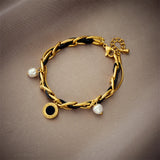 316L Stainless Steel Pearl Roman Numeral Dial Charm Bracelet