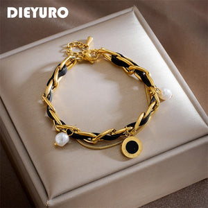 316L Stainless Steel Pearl Roman Numeral Dial Charm Bracelet
