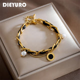 316L Stainless Steel Pearl Roman Numeral Dial Charm Bracelet