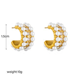 316L Stainl. Pearl Zircon C-Shape Stud Earrings Non-fading Jewelry