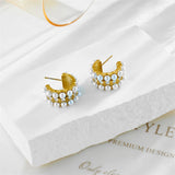 316L Stainl. Pearl Zircon C-Shape Stud Earrings Non-fading Jewelry