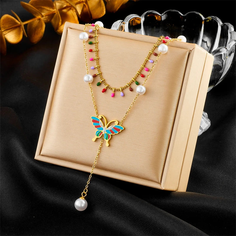316L Stainless Steel Butterfly Portrait Coin Necklace Women Choker Waterproof