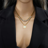 316L Stainless Steel Butterfly Portrait Coin Necklace Women Choker Waterproof