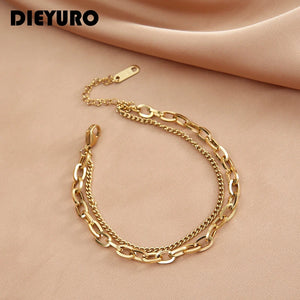 316L Stainless Steel Punk 2 Layer Bracelet Irregular Chain Silver Colors