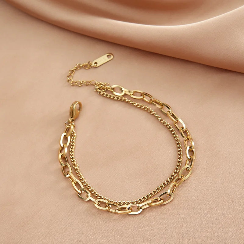 316L Stainless Steel Punk 2 Layer Bracelet Irregular Chain Silver Colors