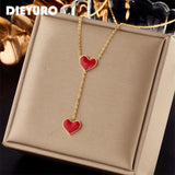 316L Stainless Steel Red Heart Pendant Necklace for Women Girls Clavicle Chain