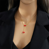 316L Stainless Steel Red Heart Pendant Necklace for Women Girls Clavicle Chain