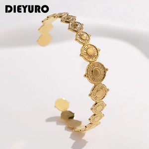 316L Stainless Steel Retro Sun Cuff Bracelet For Women Girl Adjustable