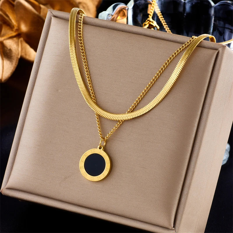 316L Stainless Steel Roman Numeral Pendant Necklace For Women Girls